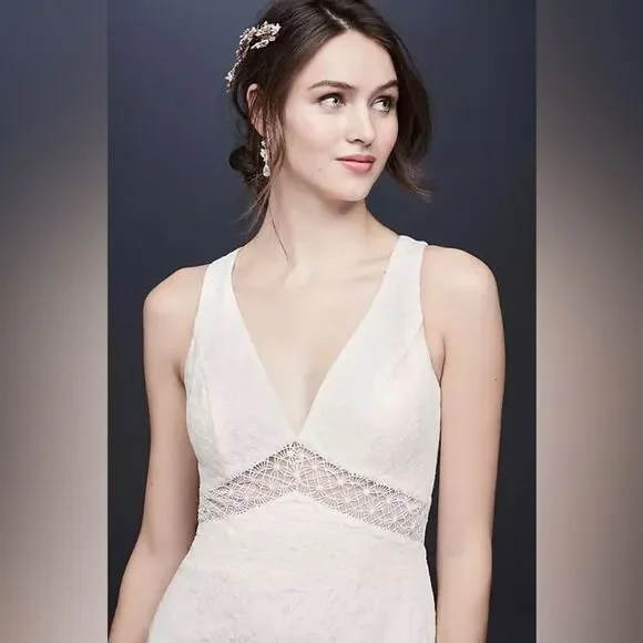 GALINA V-Neck Lace Illusion Wedding Dress, White, NWT, Size 20W - Picture 12 of 14